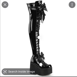 Demonia Kera 303 Patent Black with Bows